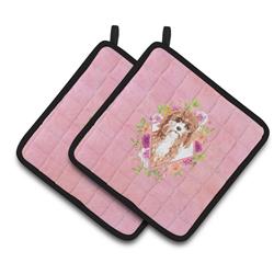 CK4247PTHD 7.5 x 7.5 in. Cavapoo Pink Flowers Pair of Pot Holders