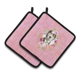 CK4249PTHD 7.5 x 7.5 in. Catahoula Leopard Dog Pink Flowers Pair of Pot Holders