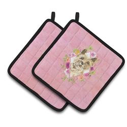 CK4250PTHD 7.5 x 7.5 in. Cairn Terrier Pink Flowers Pair of Pot Holders