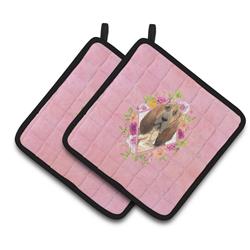 CK4259PTHD 7.5 x 7.5 in. Bloodhound Pink Flowers Pair of Pot Holders