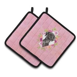 CK4261PTHD 7.5 x 7.5 in. Black Labrador Pink Flowers Pair of Pot Holders