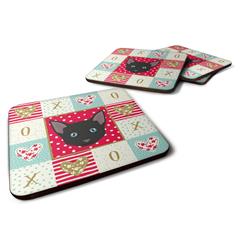 3.5 x 3.5 in. Russian White Black Cat Love Foam Coaster - Set of 4