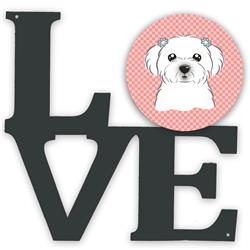 11.5 x 11.75 in. Checkerboard Pink Maltese Metal Artwork Love Wall Decor