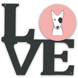 BB1209WALV 11.5 x 11.75 in. Checkerboard Pink Bull Terrier Metal Artwork Love Wall Decor