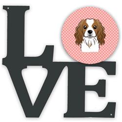 11.5 x 11.75 in. Checkerboard Pink Cavalier Spaniel Metal Artwork Love Wall Decor