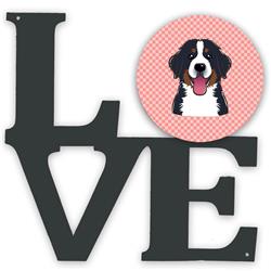 BB1237WALV 11.5 x 11.75 in. Checkerboard Pink Bernese Mountain Dog Metal Artwork Love Wall Decor
