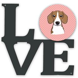 11.5 x 11.75 in. Checkerboard Pink Beagle Metal Artwork Love Wall Decor