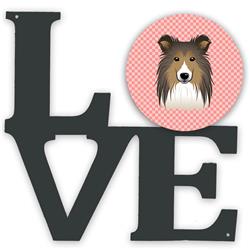 11.5 x 11.75 in. Checkerboard Pink Sheltie Metal Artwork Love Wall Decor