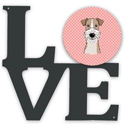 11.5 x 11.75 in. Checkerboard Pink Wire Haired Fox Terrier Metal Artwork Love Wall Decor
