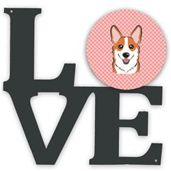 11.5 x 11.75 in. Checkerboard Pink Corgi Metal Artwork Love Wall Decor