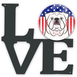 Picture of Carolines Treasures BB2150WALV 11.5 x 11.75 in. American Flag & White English Bulldog Metal Artwork Love Wall Decor