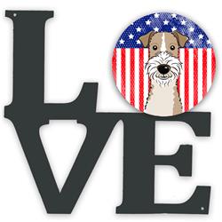 BB2177WALV 11.5 x 11.75 in. American Flag & Wire Haired Fox Terrier Metal Artwork Love Wall Decor