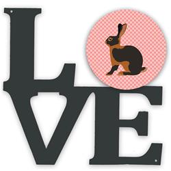 11.5 x 11.75 in. Tan Rabbit Pink Check Metal Artwork Love Wall Decor