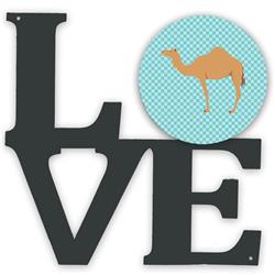 11.5 x 11.75 in. Arabian Camel Dromedary Blue Check Metal Artwork Love Wall Decor