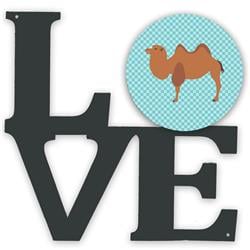 11.5 x 11.75 in. Bactrian Camel Blue Check Metal Artwork Love Wall Decor