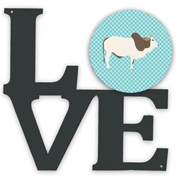 11.5 x 11.75 in. Malvi Cow Blue Check Metal Artwork Love Wall Decor