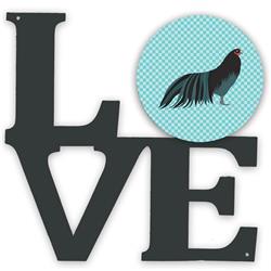 11.5 x 11.75 in. Sumatra Chicken Blue Check Metal Artwork Love Wall Decor