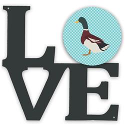 11.5 x 11.75 in. Rouen Duck Blue Check Metal Artwork Love Wall Decor
