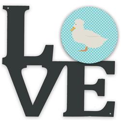 11.5 x 11.75 in. Crested Duck Blue Check Metal Artwork Love Wall Decor