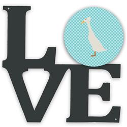 11.5 x 11.75 in. Bali Duck Blue Check Metal Artwork Love Wall Decor