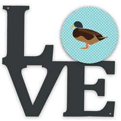 11.5 x 11.75 in. Silver Bantam Duck Blue Check Metal Artwork Love Wall Decor