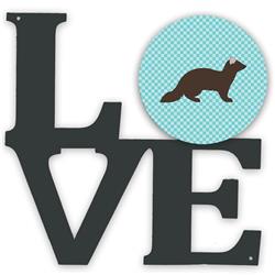BB8043WALV 11.5 x 11.75 in. Sable Marten Blue Check Metal Artwork Love Wall Decor
