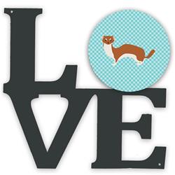 11.5 x 11.75 in. Weasel Blue Check Metal Artwork Love Wall Decor