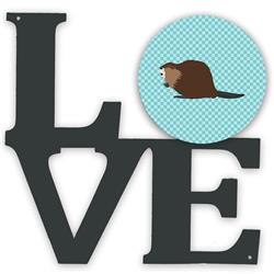 11.5 x 11.75 in. Eurasian Beaver Blue Check Metal Artwork Love Wall Decor