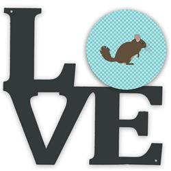 11.5 x 11.75 in. Chinchilla Blue Check Metal Artwork Love Wall Decor