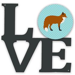11.5 x 11.75 in. Red Fox Blue Check Metal Artwork Love Wall Decor