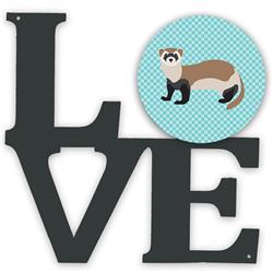 11.5 x 11.75 in. Ferret Blue Check Metal Artwork Love Wall Decor