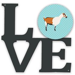 11.5 x 11.75 in. Alpine Goat Blue Check Metal Artwork Love Wall Decor