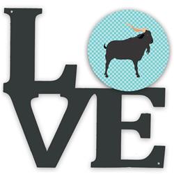 11.5 x 11.75 in. Verata Goat Blue Check Metal Artwork Love Wall Decor