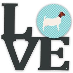 11.5 x 11.75 in. Boer Goat Blue Check Metal Artwork Love Wall Decor