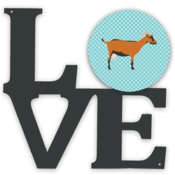 11.5 x 11.75 in. Oberhasli Goat Blue Check Metal Artwork Love Wall Decor