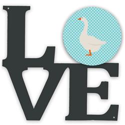 11.5 x 11.75 in. Embden Goose Blue Check Metal Artwork Love Wall Decor