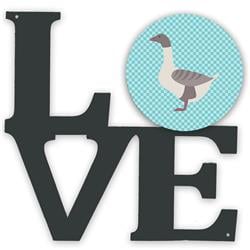 11.5 x 11.75 in. Buff Grey Back Goose Blue Check Metal Artwork Love Wall Decor