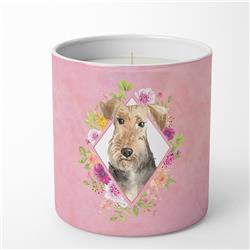 10 oz Airedale Terrier Pink Flowers Decorative Soy Candle