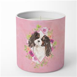 10 oz Tricolor Cavalier Spaniel Pink Flowers Decorative Soy Candle