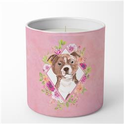 10 oz Staffie Bull Terrier Pink Flowers Decorative Soy Candle