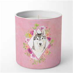 10 oz Siberian Husky Pink Flowers Decorative Soy Candle