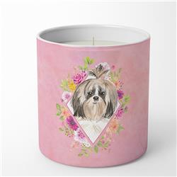 10 oz Shih Tzu Pink Flowers Decorative Soy Candle