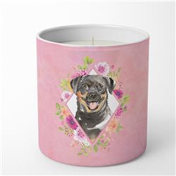 10 oz Rottweiler Pink Flowers Decorative Soy Candle