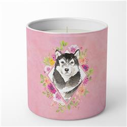 10 oz Alaskan Malamute Pink Flowers Decorative Soy Candle