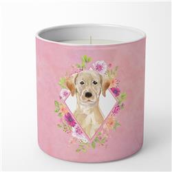 10 oz Yellow Lab Pink Flowers Decorative Soy Candle