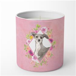 10 oz Italian Greyhound Pink Flowers Decorative Soy Candle