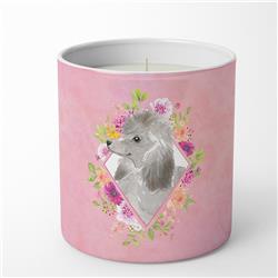 10 oz Grey Standard Poodle Pink Flowers Decorative Soy Candle