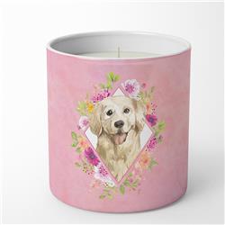 10 oz Golden Retriever Pink Flowers Decorative Soy Candle