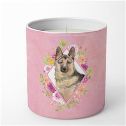 CK4237CDL 10 oz German Shepherd Pink Flowers Decorative Soy Candle