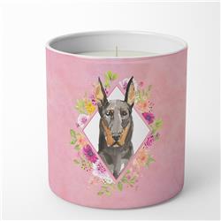 10 oz Doberman Pinsher Pink Flowers Decorative Soy Candle